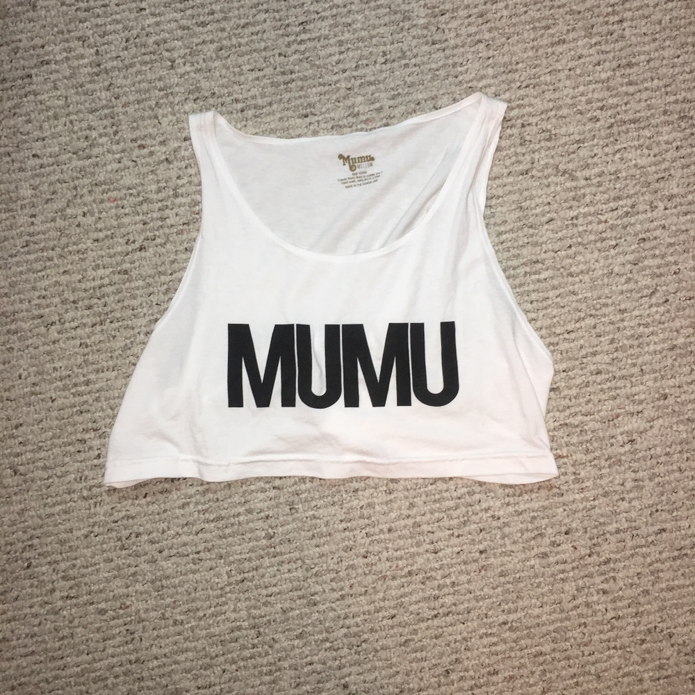 Show Me Your MuMu White Crop Tank with Black MUMU Logo